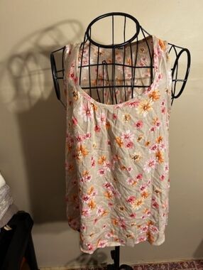 pulse size medium womens shirt top tan floral blouse print casual dress tank t